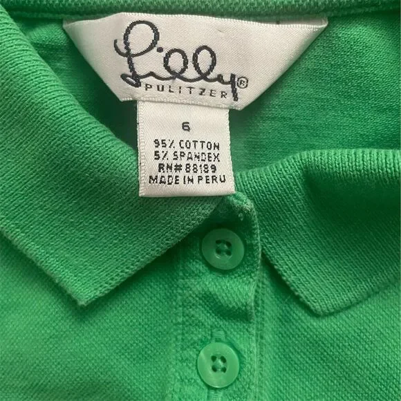 Lilly Pulitzer Kids Green Long Sleeve Polo Shirt Size 6 Casual - Picture 3 of 4